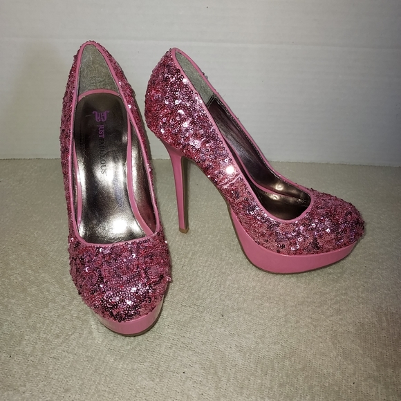 JustFab Adoria Pink Sequin Stilletos size 7 - Picture 2 of 9